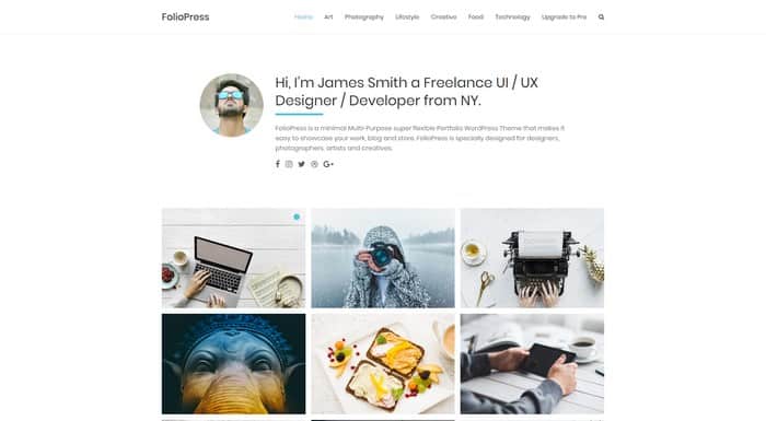 FolioPress is a popular free WordPress portfolio theme from Theme Horse.