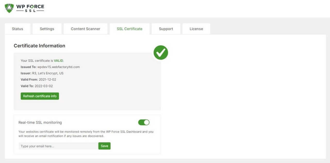 WP Force SSL Certificate Information
